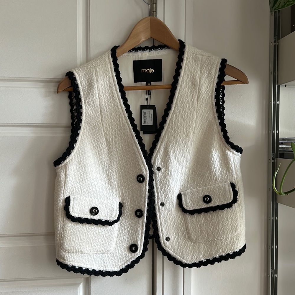 Maje Women's Vitosio Crochet-Trim Tweed Vest - Ecru